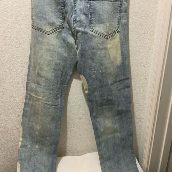 Men's 34x32 Waimea Blue Distressed Ripped rhinestone Skinny Fit Jeans - Picture 10 of 11